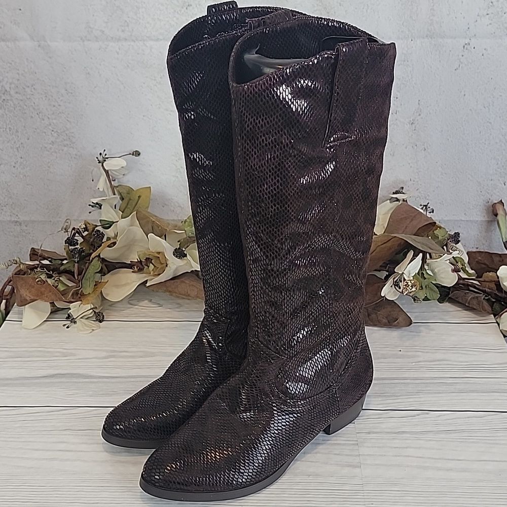 Honey Bee knee high python textured fabric boots … - image 15